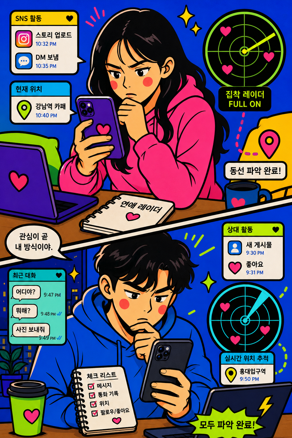 상대 일거수일투족 체크 집착 레이더 📡