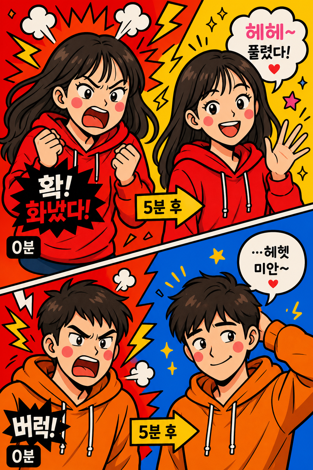 확 화냈다 5분 뒤 풀리는 폭발후금방러 💢